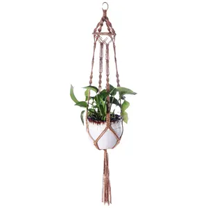 Gancho de plantas com ganchos Pendurado Indoor Planter Basket Handmade Woven Cotton Rope Flower Pot Crochet Plant Holder Stand para Boho