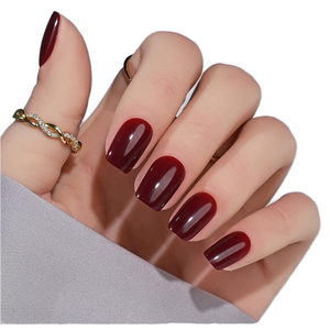 Kit de <span class=keywords><strong>Uñas</strong></span> Acrílicas de Moda, 16 Tamaños, 32 Piezas, Gel Suave <span class=keywords><strong>Rojo</strong></span> <span class=keywords><strong>Vino</strong></span>, Ajuste Perfecto, <span class=keywords><strong>Uñas</strong></span> Naturales Adhesivas, Rojas Cuadradas, Pegamento, <span class=keywords><strong>Cortas</strong></span> - Product Image 1