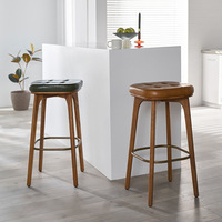 Tabouret de bar moderne en bois pour pub commercial, chaise de bar en cuir PU, tabourets de comptoir de cuisine de luxe pour petit-déjeuner