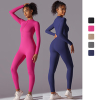 Ensemble de tenues de yoga sans couture pour femmes, combinaison de fitness sculptante, combinaison une pièce rose à manches longues, combinaisons de yoga sans couture