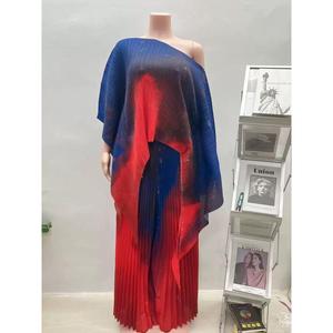 Conjunto Casual para Mujer, Top Asimétrico y Traje Plisado Estampado, <span class=keywords><strong>Ropa</strong></span> Americana al por Mayor - Product Image 1