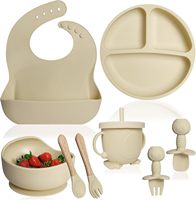 Ensemble d'alimentation pour bébé en silicone, assiette à ventouse anti-déversement, bol, bavoir, cuillères et fourchettes en silicone et bois, tasse à bec, ustensiles d'alimentation pour bébé