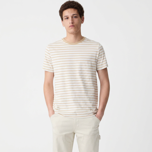 Camiseta de Manga Corta con Cuello Redondo y Rayas para Hombre, 100% Algodón, Corte Regular, Informal, Tejido Transpirable, Top de Verano - Product Image 1