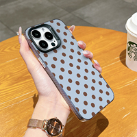 Coque de téléphone antichoc minimaliste en TPU mat à motif pois bleus et bruns, motif géométrique, pour iPhone 17 16 15 14 13 Pro Max