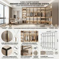 Armoire de luxe avec portes vitrées teintées, éclairage LED intégré, système de dressing sur mesure moderne