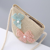 Chapeaux de Paille Doux pour Filles et Enfants Go Party, Ensembles Chapeau de Plage et Sac à Main pour l'Été, Mignons Chapeaux de Princesse en Dentelle et Sacs de Paille, Ensembles Deux Pièces