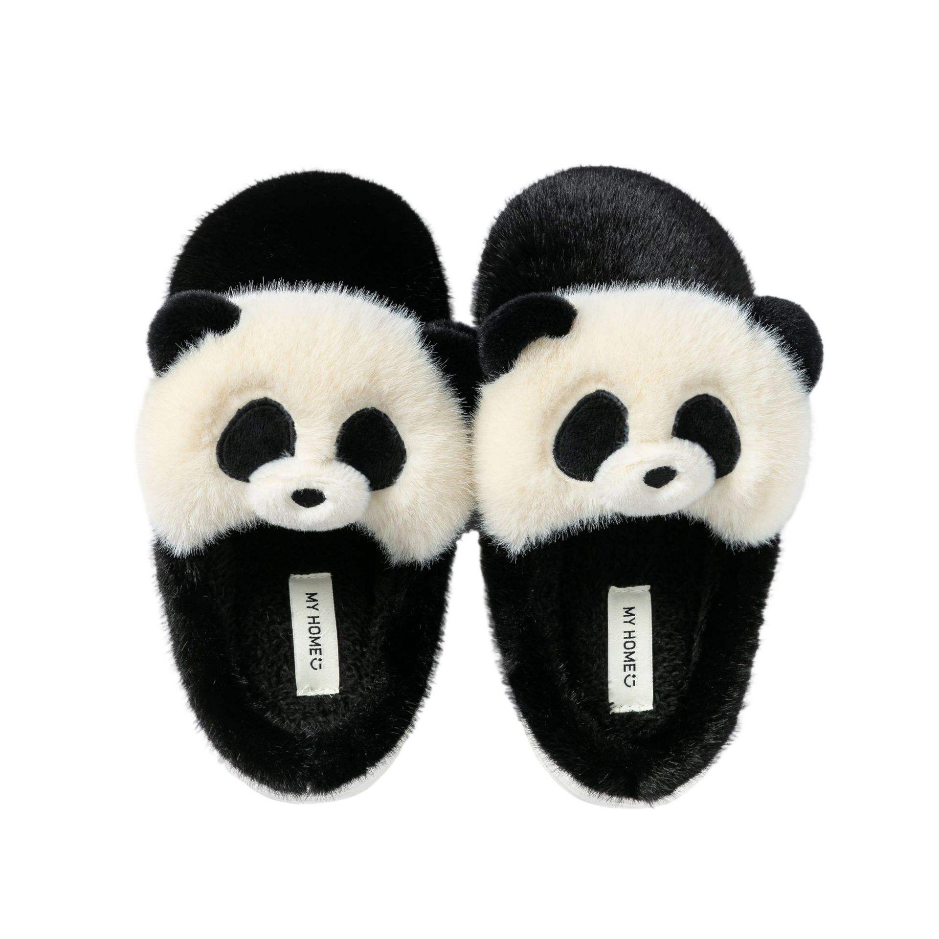 Cartoon Panda Fluffy Fur for Slippers 2025 Autumn Winter Thickened Non-Slip Indoor Home Warm Stylish Comfortable Stylish