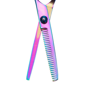 Tijeras de entresacar multicolor de última moda para peluquería, de acero inoxidable, las más vendidas para barbería. - Product Image 5