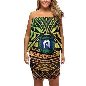 Vestido de mujer con patrón tribal aborigen australiano Diseño de islas del estrecho de <span class=keywords><strong>Torres</strong></span> Falda con volantes delanteros grandes Ropa de <span class=keywords><strong>playa</strong></span> de verano - Product Image 4