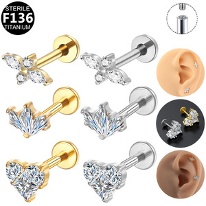 Boucles d'oreilles en titane F136, forme cœur, serties de zircon, pour piercing d'oreille, usage quotidien - Product Image 1