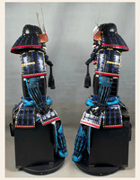 Armure de samouraï japonaise Yoroi faite à la main, bleu-noir, tenue de samouraï portable avec casque Kabuto pour cosplay, exposition muséale et collection