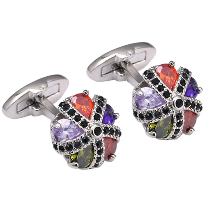 Fashion Purple red crystal silver Copper cufflinks new French Style Shirt banquet business men's buttons sleeve pin cuff links