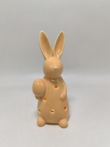 Conejito de Pascua y forma de huevo Adornos artesanales de cerámica con luz LED Linda decoración del hogar - Product Image 3