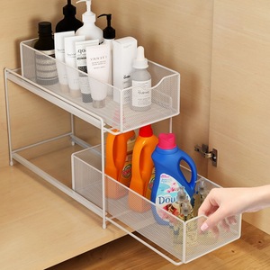 Organisateur de salle de bain moderne en métal à double niveau avec installation par crochets - Étagère coulissante <span class=keywords><strong>sous</strong></span> l'évier pour rangement - Product Image 4