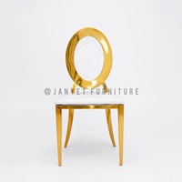 Chaise de mariage ronde à dossier en O dorée, durable, empilable, pour location d'événements de luxe