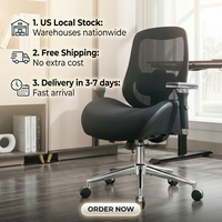 Chaise de bureau ergonomique en maille VANBOW, grande taille, pour personnes corpulentes, avec coussin d'assise large et épais.