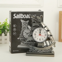 Réveil vintage en forme de voilier, horloge de table créative, style méditerranéen, décoration d'intérieur, ornement, horloge de bureau pour chambre d'étudiant