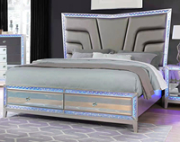Ensemble de 5 pièces de haute qualité avec commode blanche + table de nuit + commode à 4 tiroirs + lit de rangement LED +