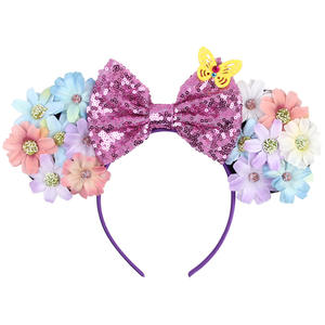 Princess Head Bopper Cosplay Costume Tiara Butterfly Flower Sequin Girl <strong>Mouse</strong> Ear Headbands with Daisy Sunflower - Product Image 2