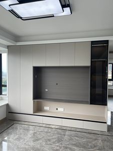 Meuble TV sur mesure pour salon, panneau mural en bois massif multicouche, panneau en bois Osong - Product Image 4