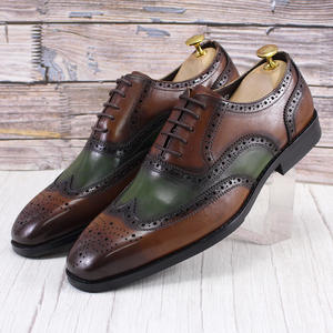 Zapatos Oxford Formales de Negocios de Cuero para Hombre, Color Verde Marrón, Cuero de Primera Calidad, Diseño de Puntos, Punta Redonda, Punta de Acero, Sin Cordones, Otoño - Product Image 3