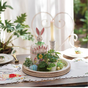 Plateau en bois rustique de style fermier, rond, <span class=keywords><strong>blanc</strong></span>, perlé, décoratif, plateau de service pour <span class=keywords><strong>table</strong></span> <span class=keywords><strong>basse</strong></span>, Ramadan, logo personnalisé - Product Image 5