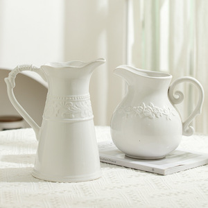 Haut <span class=keywords><strong>de</strong></span> gamme français Relief blanc en céramique Pot à <span class=keywords><strong>lait</strong></span> <span class=keywords><strong>Vase</strong></span> salon Arrangement <span class=keywords><strong>de</strong></span> fleurs rétro Style européen Internet célèbre Matt - Product Image 3