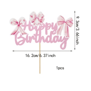 Decorazione per <span class=keywords><strong>Torta</strong></span> di Compleanno con Fiocco Rosa, Adatta per Decorare Torte di Compleanno per Ragazze - Product Image 2