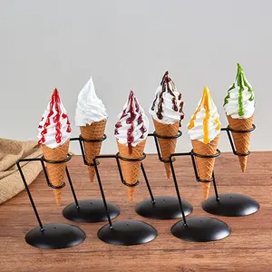 Black Iron Ice Cream Holder Cupcake Cones Stand Rack Display With Base for Reusable Restaurant Sweets Shop