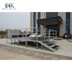 שלב מעץ מלא שלבים חיצוניים ניידים עם 4 רגליים עם מעקה ומגן חצאיות - Product Image 4