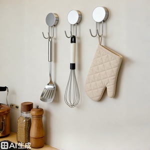 Crochets à ventouse en acier inoxydable 304, sans perçage, pour accrocher clés, serviettes, organisateur mural pour cuisine et salle de bain - Product Image 2