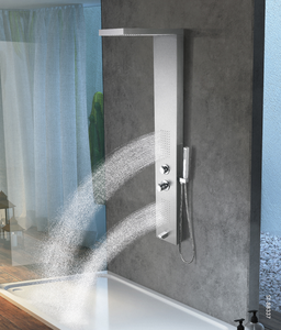 Columna de panel de <span class=keywords><strong>ducha</strong></span> montada en la pared de acero inoxidable moderna, <span class=keywords><strong>torre</strong></span> de cascada con chorros de masaje corporal para uso en hoteles - Product Image 2