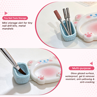 Porte-stylo multifonctionnel en résine à thème chat, palette de nail art, gobelet de nettoyage pour pinceaux et organisateur de forets