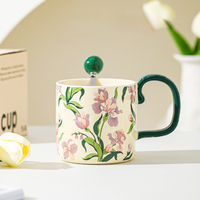 Mug à café en céramique de luxe bicolore fait main avec motif floral, tasse à thé en porcelaine à anse de couleur unique, cadeau d'anniversaire créatif