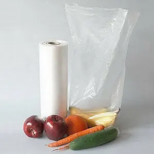Toko belanja digunakan kembali penyimpanan makanan Hdpe plastik produksi tas kemasan datar Poli pada gulungan tas sayuran buah