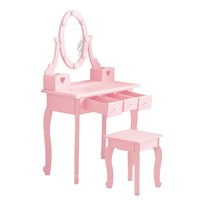 Coiffeuse en bois rose pour le maquillage, table à langer pour filles avec miroir LED et tiroirs, ensemble de coiffeuse pour enfants