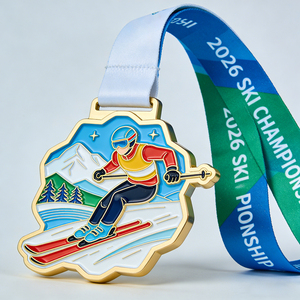 Wholesale Design Zinc Alloy Logo 3d Gold Spinner Running Race Hockey Award <b>Ribbon</b> Metal Sport Custom Skating Skiing Medals - Product Image 2
