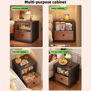 FENG LONG Mesita de Noche Moderna de Madera Negra con 1 Cajón y Gabinete de Almacenamiento para Dormitorio, 500x400x600mm - Product Image 6