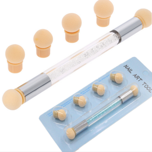 Lot de 4 stylos à double embout pour nail art, manche diamant blanc, pinceau éponge fin 0.03 pour peinture gel et manucure - Product Image 4