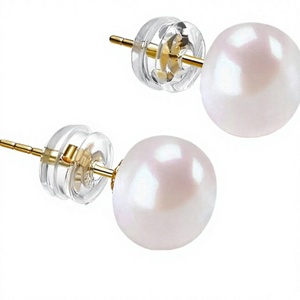 Boucles d'oreilles clous PAVOI en or 14 carats avec perles de culture d'eau douce blanches rondes - 5,5-6 mm Chine - Product Image 4