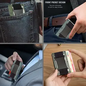 Erkekler için Minimalist metal cüzdan-ince alüminyum Metal para kıskacı cüzdan karbon fiber kart tutucu RFID engelleme nakit klip