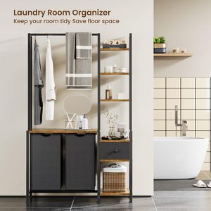 Nhà máy cung cấp giặt cản trở với kệ 5 tầng tre cao giặt giỏ SORTER với 2 có thể tháo rời túi quần áo giá - Product Image 5