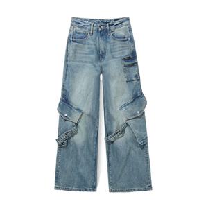 Custom Cargo <b>Jeans</b> for Women Washed Denim 100% Cotton <b>Vintage</b> Distress Baggy Pants Trousers Fashion Casual Women's <b>Jeans</b> - Product Image 5