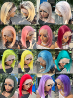 Promo Letsfly 33$ Wig Bob Pendek Highlight Warna Campuran untuk Wanita Kulit Hitam Wig Lace Front 13x4 Rambut Virgin Brazil