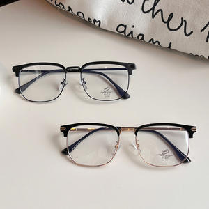 Monture de lunettes métalliques demi-cerclées Qianai, carrées, anti-lumière bleue, unisexe, taille moyenne, verres optiques en acétate - Product Image 1