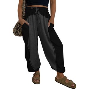 Pantalon Harem Baggy Femme Personnalisé, Taille Élastique avec Cordon de Serrage, Blocs de Couleurs, Décontracté, pour Entraînement, avec Poches - Product Image 1