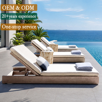Chaise longue de piscine en teck imperméable avec dossier réglable, mobilier de resort, lit de repos extérieur en teck, chaise longue