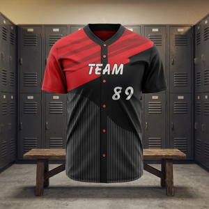 Maillot de baseball d'équipe pour homme, rouge et noir, imprimé par sublimation, respirant, anti-humidité, polyester, manches courtes, coupe classique, toutes saisons - Product Image 3