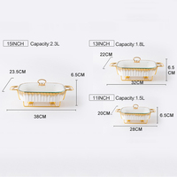 Casserole en céramique rectangulaire de luxe en or blanc pour fête de mariage Pot sec Chauffe-buffet Chauffe-soupe Réchauffeur d'aliments Ensemble de 3 plats de service
