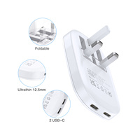 Cargador Rápido para Teléfono Compatible con USB-C de Doble Puerto y 36 W, Enchufe Estándar Plegable de 3 Pines